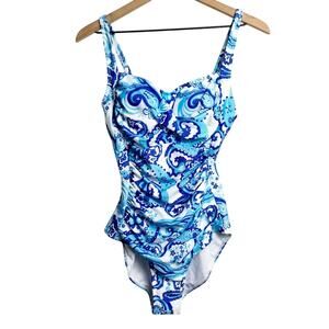 EKOUAER WOMENS BLUE PAISLEY PRINT RUCHED SWIMSUIT SIZE MEDIUM BRAND NEW
